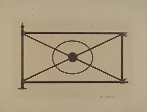 Balcony Rail Prints: Balcony Railing with Cast Rosette, c. 1940. Creator: Raymond Neumann