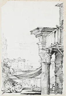 Vien Joseph Marie I Prints: A Balcony in the Roman Forum, 1744/1750. Creator: Joseph-Marie Vien the Elder