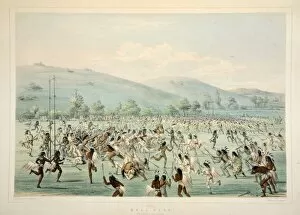 Ball Play, pub. 1845 (colour lithograph). Creator: George Catlin (1796 - 1872)
