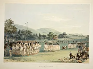 Ball-Player Dance, pub. 1845 (colour lithograph). Creator: George Catlin (1796 - 1872) Ball-Player Dance, pub. 1845 (colour lithograph). Creator: George Catlin (1796 - 1872)