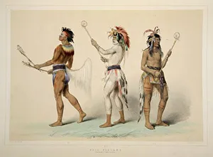 Ball Players, pub. 1845 (colour lithograph). Creator: George Catlin (1796 - 1872) Ball Players, pub. 1845 (colour lithograph). Creator: George Catlin (1796 - 1872)