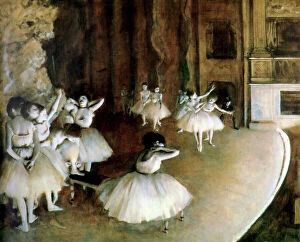 Skirt Gallery: Ballet Rehearsal on Stage, 1874. Artist: Edgar Degas