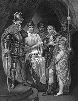 Balliol surrendering his crown to Edward I of England, 1296.Artist: J Rogers