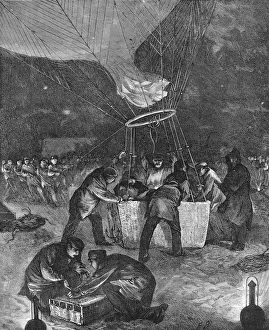 Gare Du Nord Prints: Balloon ascent at night from Gare du Nord, Paris, Franco-Prussian War