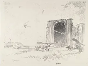 Airfield Collection: The Balloon-Shed, 1916. Creator: Joseph Pennell