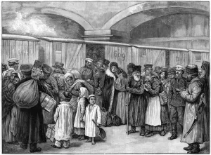 The Baltic Railway Station, expulsion of Jews from St Petersburg, Russia, 1891. Artist: B Baruch