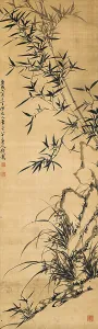 Ink On Silk Prints: Bamboo, rock and orchid, 1760. Creator: Qian Zai (1708-1793)