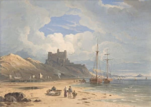 Bamborough Castle from the Northeast, with Holy Island in the Distance, Northumberland