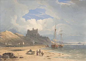 Bamborough Castle from the Northeast, with Holy Island in the Distance, Northumberland Bamborough Castle from the Northeast, with Holy Island in the Distance, Northumberland