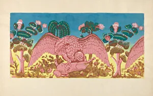 Caught Prints: Bandbox Design (Eagle and Rabbit), c. 1936. Creator: Martin Partyka