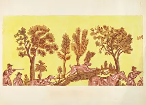 Rabbit Hunt Prints: Bandbox Design (Rabbit Hunt), 1935 / 1942. Creator: Unknown