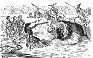 Cruelty To Animals Prints: The Banderillero in the chair; Notes on Spain, 1875. Creator: Unknown