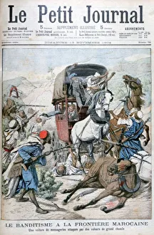Bandits attacking a mail coach on the Moroccan frontier, 1904