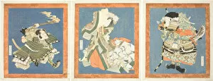 Three People Gallery: Bando Mitsugoro III as Minamoto no Yorimasa (right), Segawa Kikunojo V as Ayame no... c. 1822