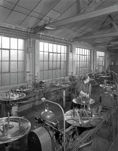 Sharpening Prints: Bandsaw sharpening at Slack Sellars & Co, Sheffield, South Yorkshire, 1963. Artist