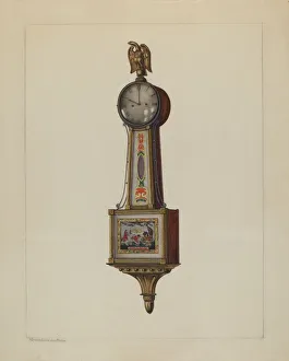 Rosenshield Von Paulin Prints: Banjo Clock, c. 1937. Creator: M. Rosenshield-von-Paulin