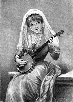 Banjo Player Prints: A Banjo Recital, by H. Saunders, 1890. Creator: R. Taylor