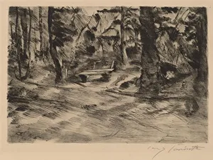 Drypoint In Black Prints: Bank im Walde II (Bench in the Woods II), 1917. Creator: Lovis Corinth