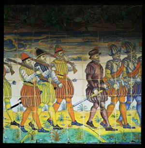 Bank of Talavera ceramic tiles in the garden of the Palace of the Marquis of Santa Cruz