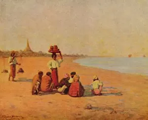 Burmah Myanmar Gallery: On the Banks of the Irrawaddy - Waiting for the Steamer, 1913. Artist: James Raeburn Middleton