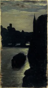 Saint Gervais Saint Protais Prints: Banks of the Seine, near the courthouse, at night, c1870. Creator: Charles-Emile Cuisin