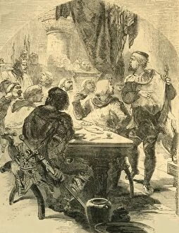 Cassells Illustrated History Of England Collection: At a Banquet given by Harold, he receives the News of the Invasion of the Normans, c1890