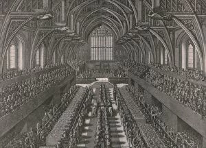 James Stuart Collection: The banquet in the Great Hall at the Palace of Westminster...coronation of James II in 1685, (1902)