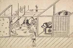 Banquet Collection: A Banquet in a Joroya, ca. 1680. Creator: Hishikawa Moronobu