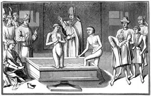 Baptising Gallery: Baptism, 15th century (1849).Artist: A Bisson