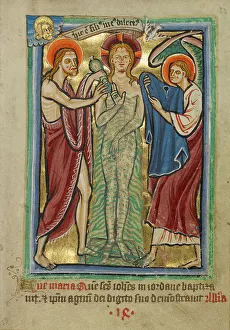 Haloes Prints: The Baptism of Christ, about 1190-1200; text and illumination added about 1480-1490