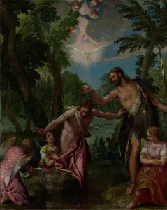 The Baptism of Christ, about 1580-1588. Creators: Paolo Veronese, Workshop of Veronese