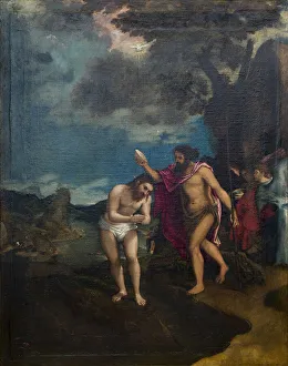 Lotto Prints: The baptism of Christ, c.1544. Creator: Lotto, Lorenzo (1480-1556)