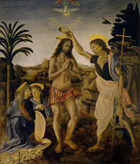 Liturgy Prints: The Baptism of Christ, ca 1470-1475. Artist: Leonardo da Vinci (1452-1519)