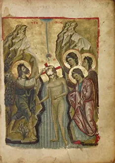 Recto Prints: The Baptism of Christ; Gospel Book, late 13th century. Creator: Unknown