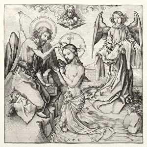 Martin Schongauer German Prints: The Baptism of Christ in the Jordan, c. 1480-90. Creator: Martin Schongauer (German, c