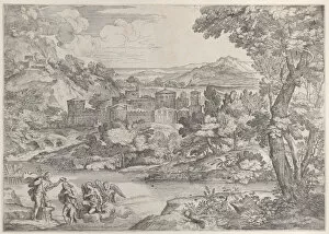 City Walls Collection: The Baptism of Christ at lower left, within a landscape, 1626-80. 1626-80