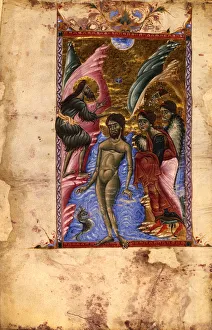 Armenian Church Gallery: The Baptism of Christ (Manuscript illumination from the Matenadaran Gospel), 1287