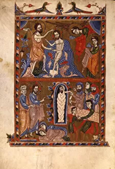 Medieval Art Gallery: The Baptism of Christ. The Raising of Lazarus (Manuscript illumination from the Matenadaran Gospel)
