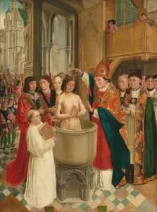 Frankish Prints: The Baptism of Clovis, c. 1500. Creator: Master of Saint Gilles