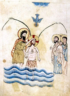 The Baptism of Jesus by St John the Baptist, c1334. Artist: Vardan Lorets'i