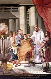 Conqueror Prints: Baptism of the King of Texcoco in the presence of Hernan Cortes series