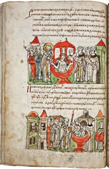 Book Art Collection: The Baptism of Prince Vladimir I (from the Radziwill Chronicle), 15th century. Artist: Anonymous
