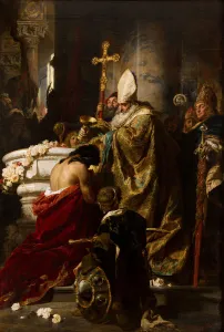Stephen I Prints: The Baptism of Vajk, 1875. Creator: Benczur, Gyula (1844-1920)