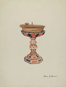 Pedestal Base Prints: Baptismal Font & Stand, c. 1939. Creator: Marius Hansen