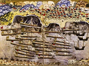 Barbarossas fleet wintering in the French harbour of Toulon, 1543, Mid of 16th century. Artist: Nasuh, Matrakci (1480-c)