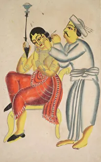 Barber Cleaning a Womans Ear, 1800s. Creator: Unknown