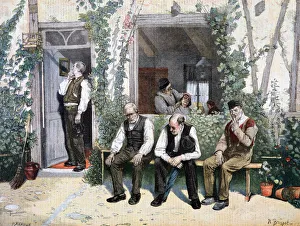 Barbers Shop Prints: At the Barber s, 1895. Artist: F Meaulle