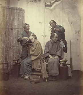 Bakumatsu Prints: Barbers, 1868. Creator: Felice Beato