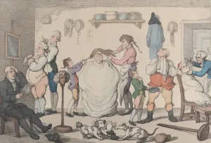Rowlandson Prints: A Barbers Shop, 1811. 1811. Creator: Thomas Rowlandson