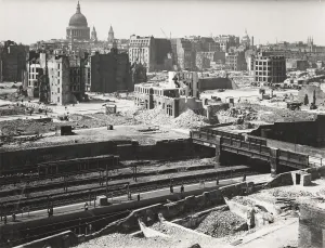 Blitz Prints: The Barbican area of the City of London, World War II, 1942. Artists: Arthur Cross